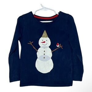 Mini Boden Navy Snowman Long Sleeve Tee Size 4/5 ⭐️